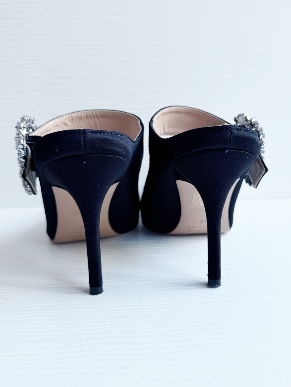 J.Crew Elsie Mary Jane Satin Mules Jewel Buckle Black Heels Made in Italy Size 6 - Picture 7 of 12